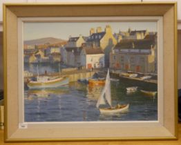SM Robertson - a quayside scene  oil on board  bears a signature  17" x 23"  framed