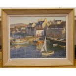 SM Robertson - a quayside scene  oil on board  bears a signature  17" x 23"  framed