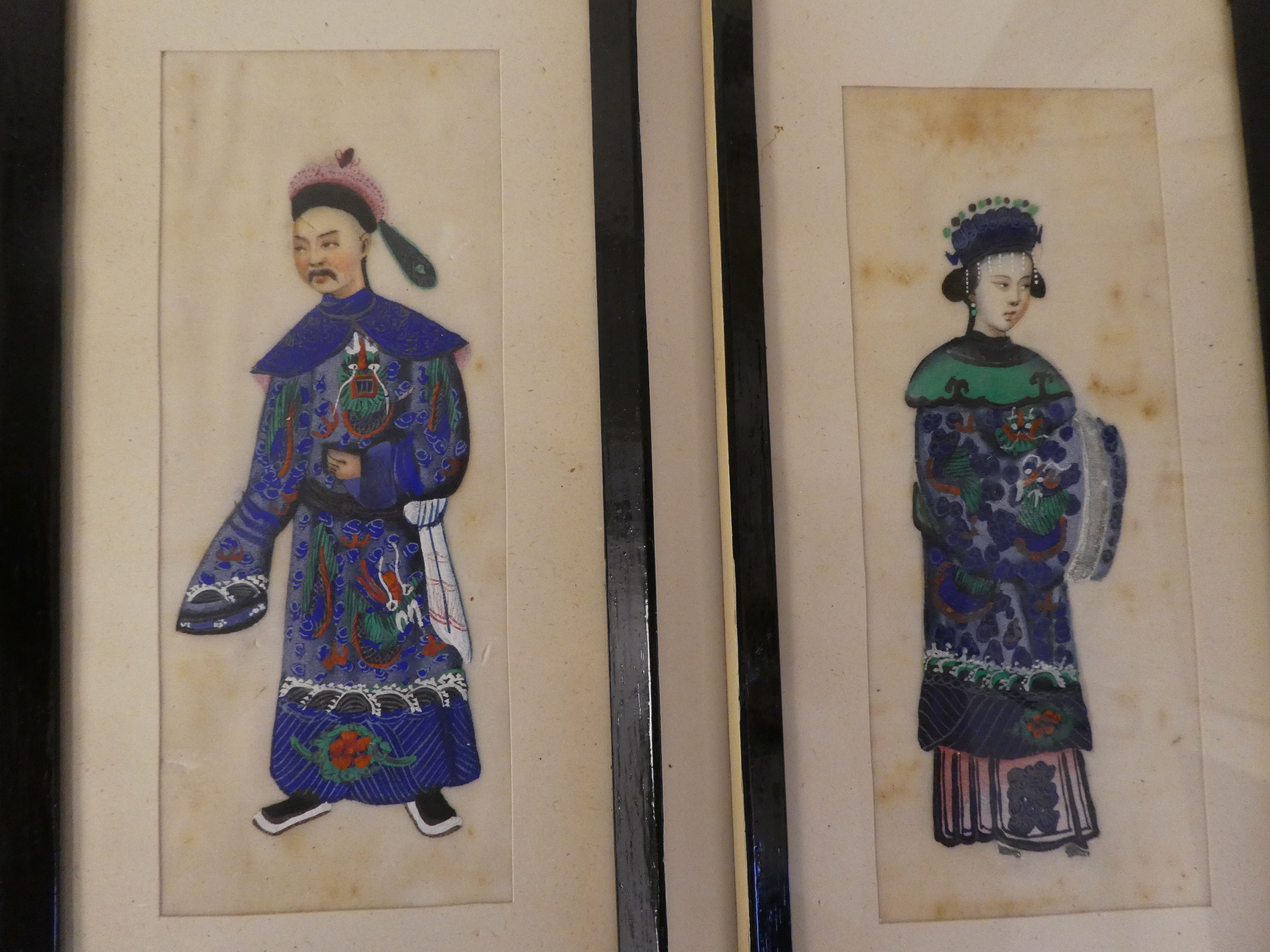 A set of six early 20thC Chinese figure studies  mixed media on ricepaper  2.5" x 6"  framed - Image 4 of 4