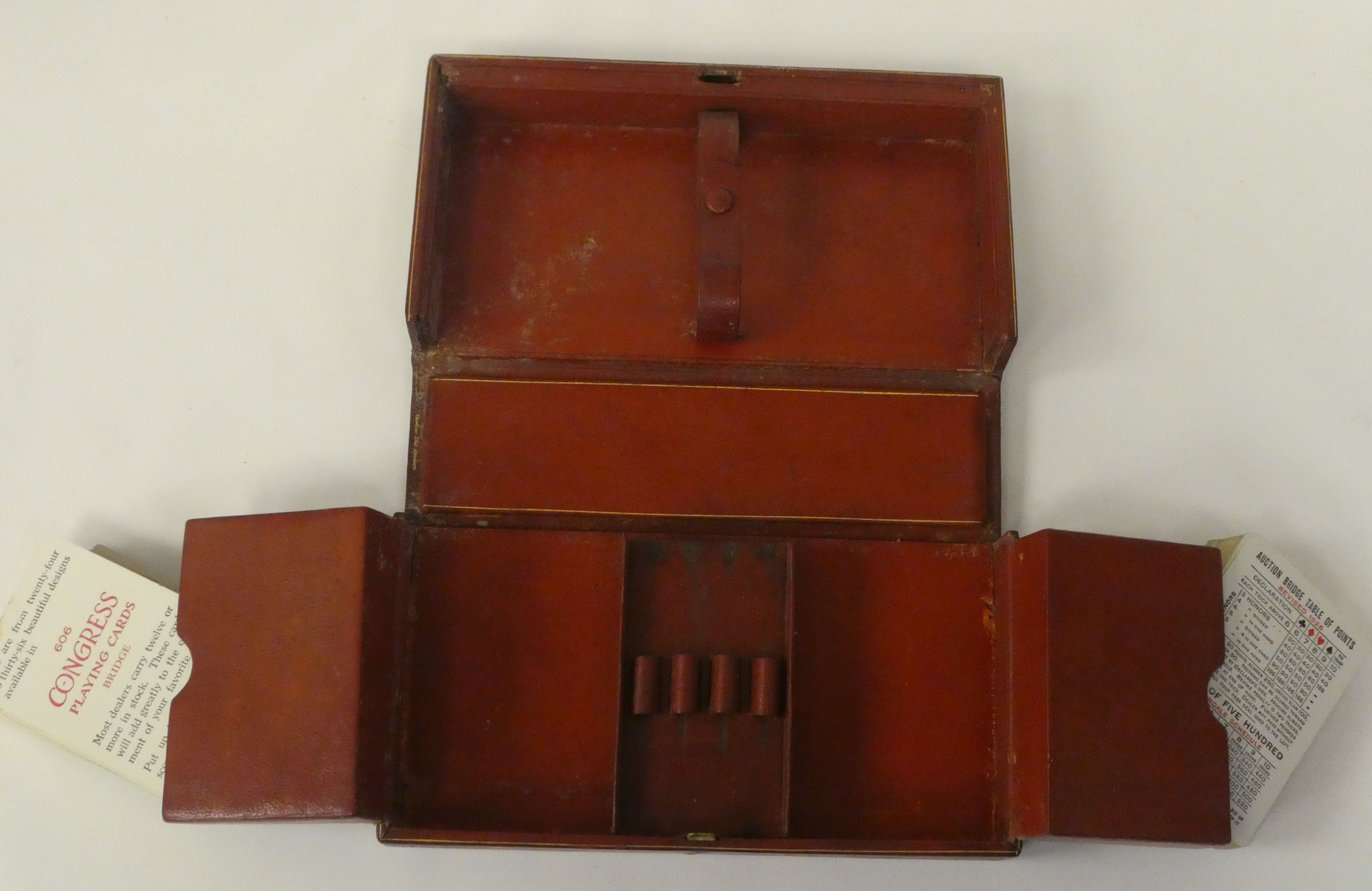 A Cartier Ltd, London gilded red and brown hide Bridge box, fashioned as a book with a fitted - Image 3 of 6