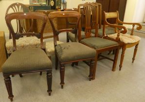 Eight late 19th/early 20thC chairs, various woods: to include a cane back example