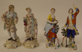 Two pairs of 19thC style Continental figures, two couples wearing period costume  8.5"h