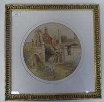 HH Hosband - 'St Anne's Chapel, Ripon'  watercolour  bears a signature & label verso  10"dia  framed