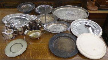 Silver plated tableware: to include oval serving trays  largest 18"dia; and teaware