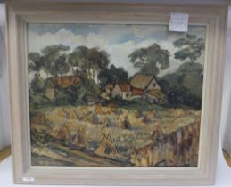 Stanley Grimm - a Sussex landscape  oil on board  bears a signature & text verso  19" x 23"  framed