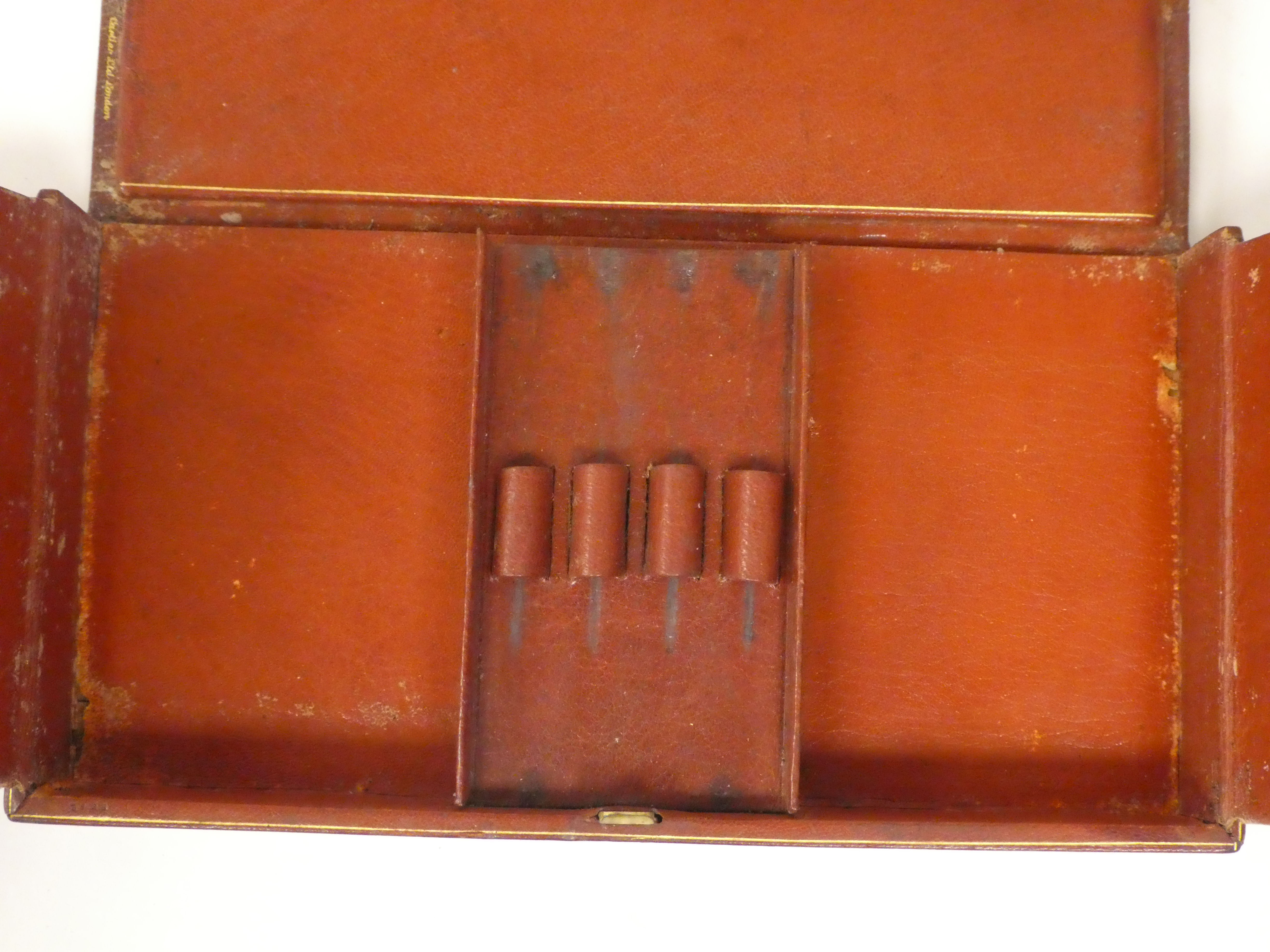 A Cartier Ltd, London gilded red and brown hide Bridge box, fashioned as a book with a fitted - Image 6 of 6