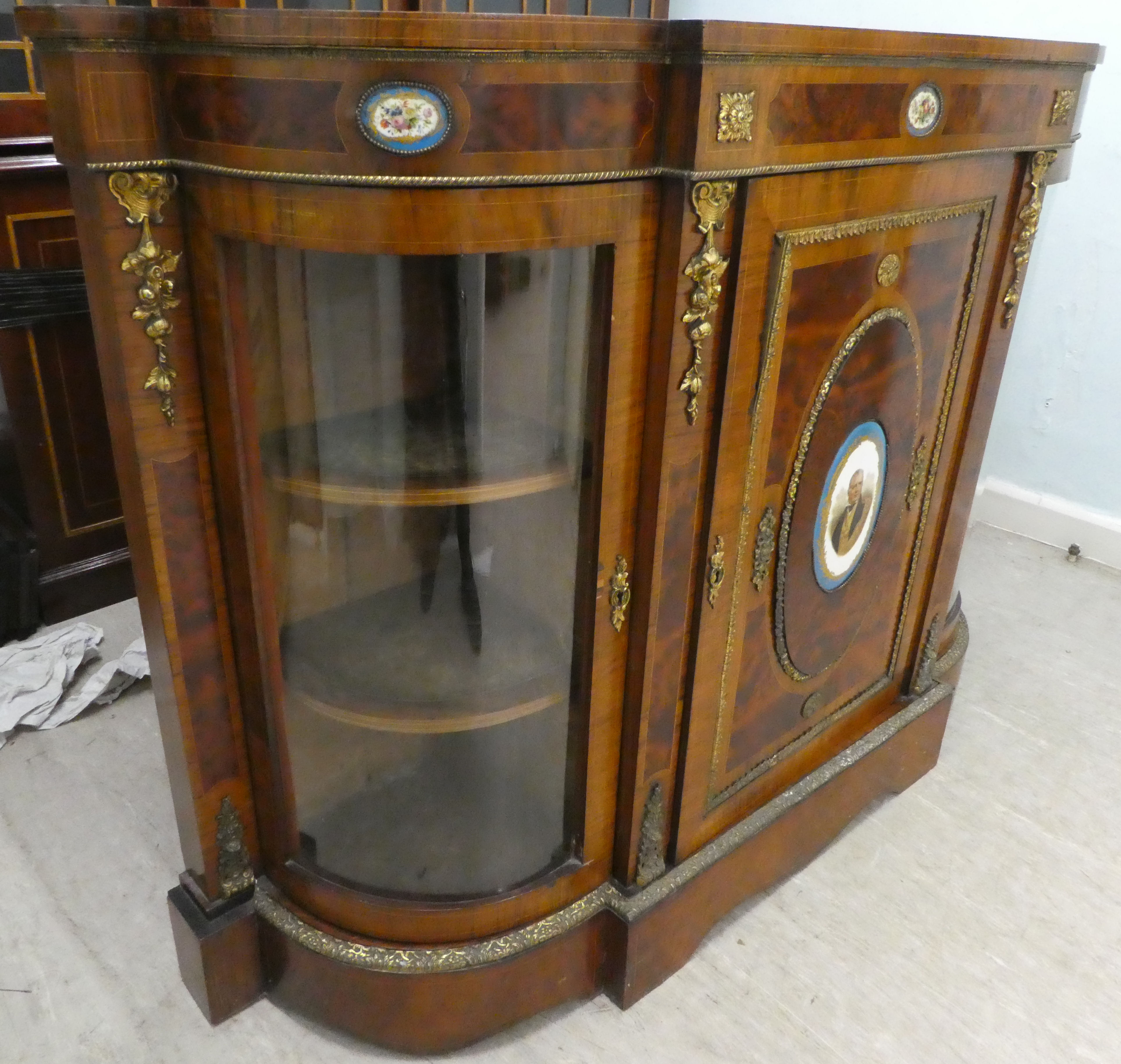 A mid Victorian string inlaid burr walnut and quarter veneered credenza, the bow and breakfront - Image 5 of 5