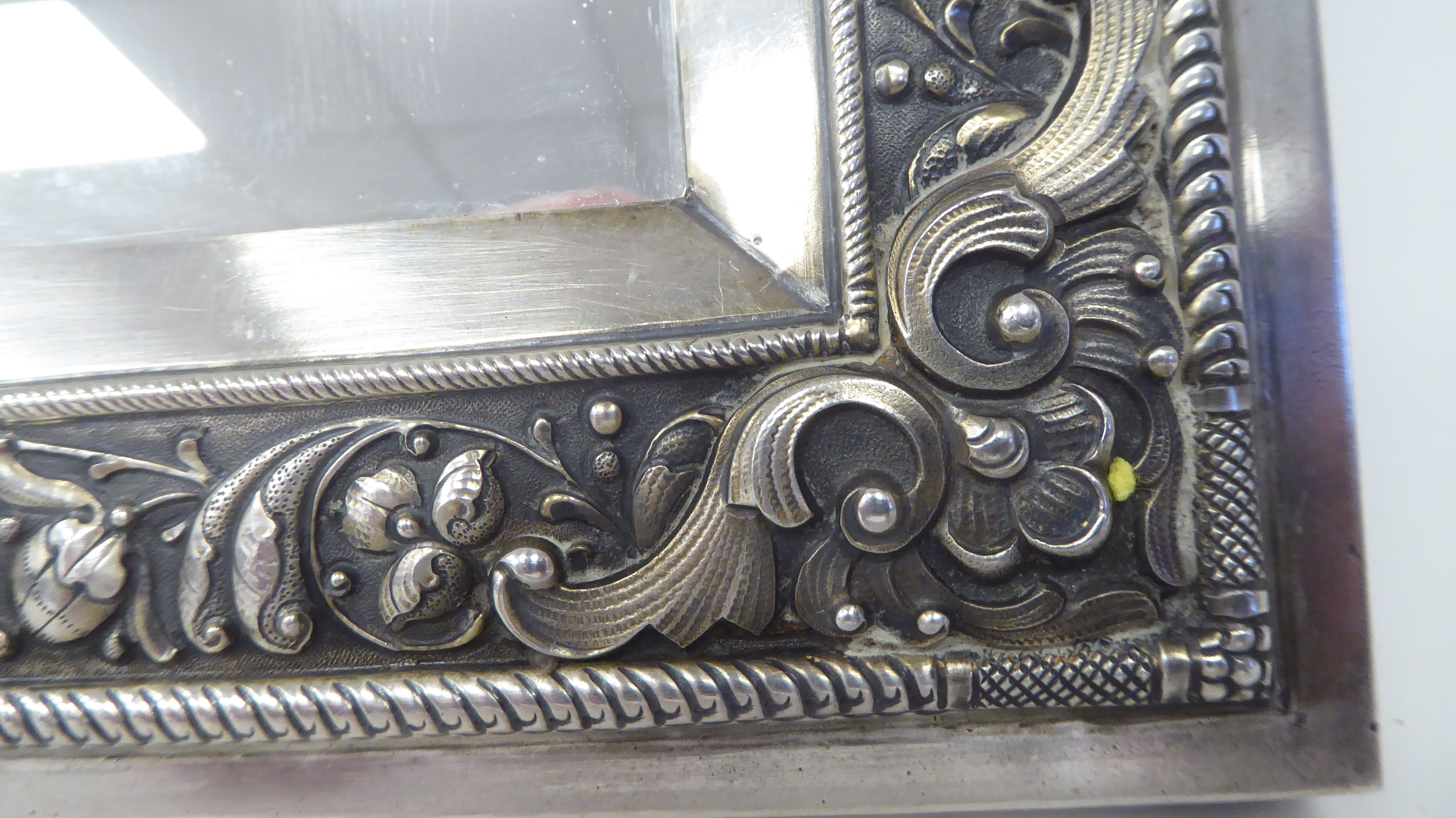 A Russian silver coloured metal icon frame, the mitred wide border decorated - Image 2 of 7