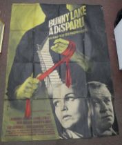 A folded, printed colour French film poster, advertising 'Bunny Lake is Missing' starring Laurence