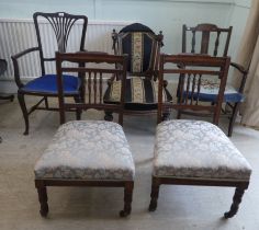 Five similar Edwardian chairs, various woods: to include a string inlaid example