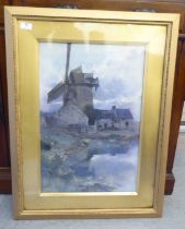 Hubert Coop - a windmill and cottage  watercolour  bears a signature  22" x 15"  framed