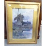 Hubert Coop - a windmill and cottage  watercolour  bears a signature  22" x 15"  framed