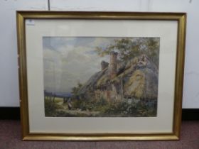 Albert Stevens - 'Feeding Poultry'  watercolour  bears a signature & label verso  14" x 19"  framed