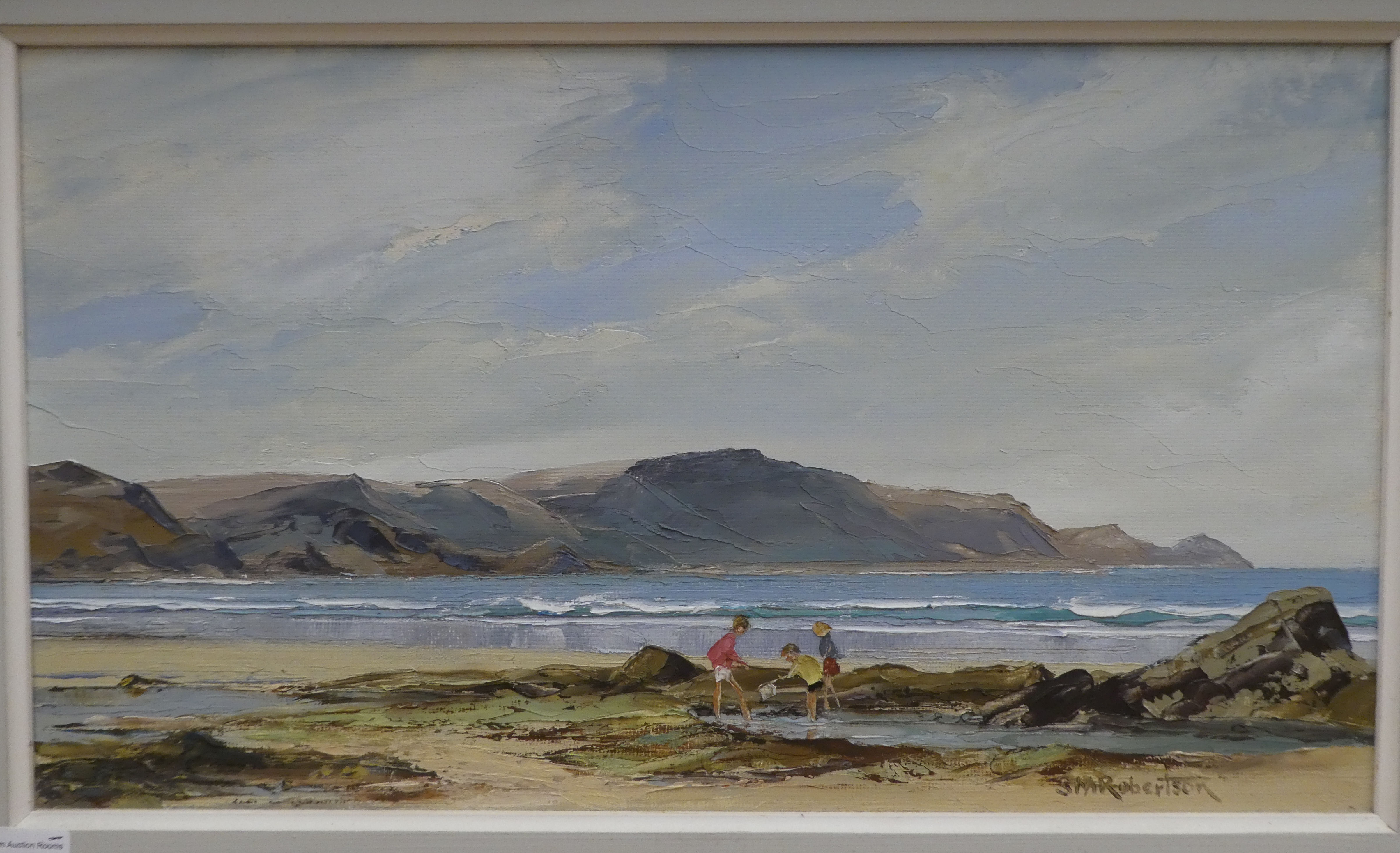 SM Robertson - a shoreline scene  oil on board  bears a signature  10" x 8"  framed - Image 2 of 5