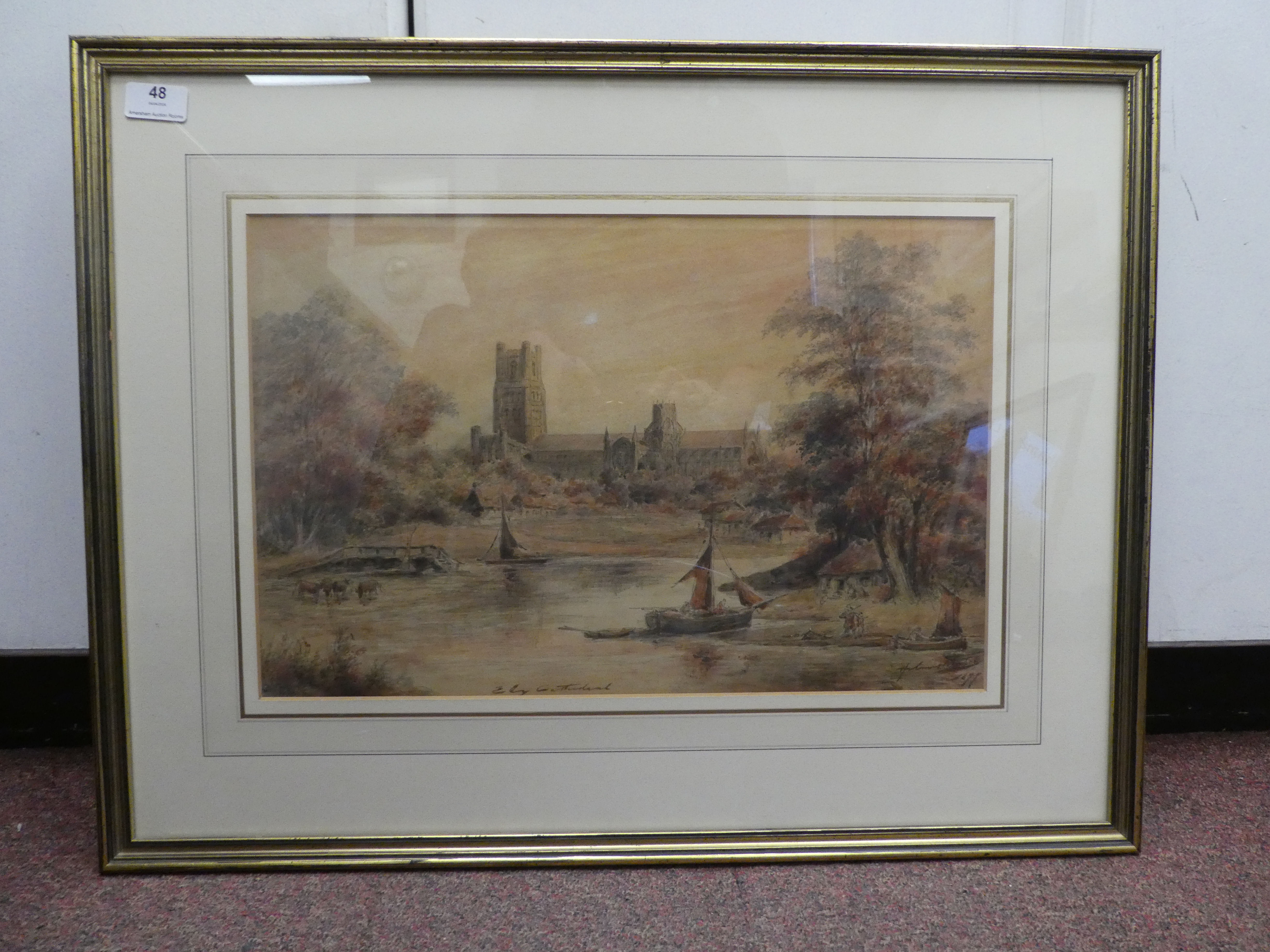 Holmer EC Winter - 'Ely Cathedral'  watercolour  bears an inscription, signature & label verso