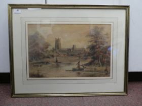 Holmer EC Winter - 'Ely Cathedral'  watercolour  bears an inscription, signature & label verso