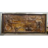 Cyril Barnes - a mixed media skyline riverscape, decorated in relief  bears a signature  16" x