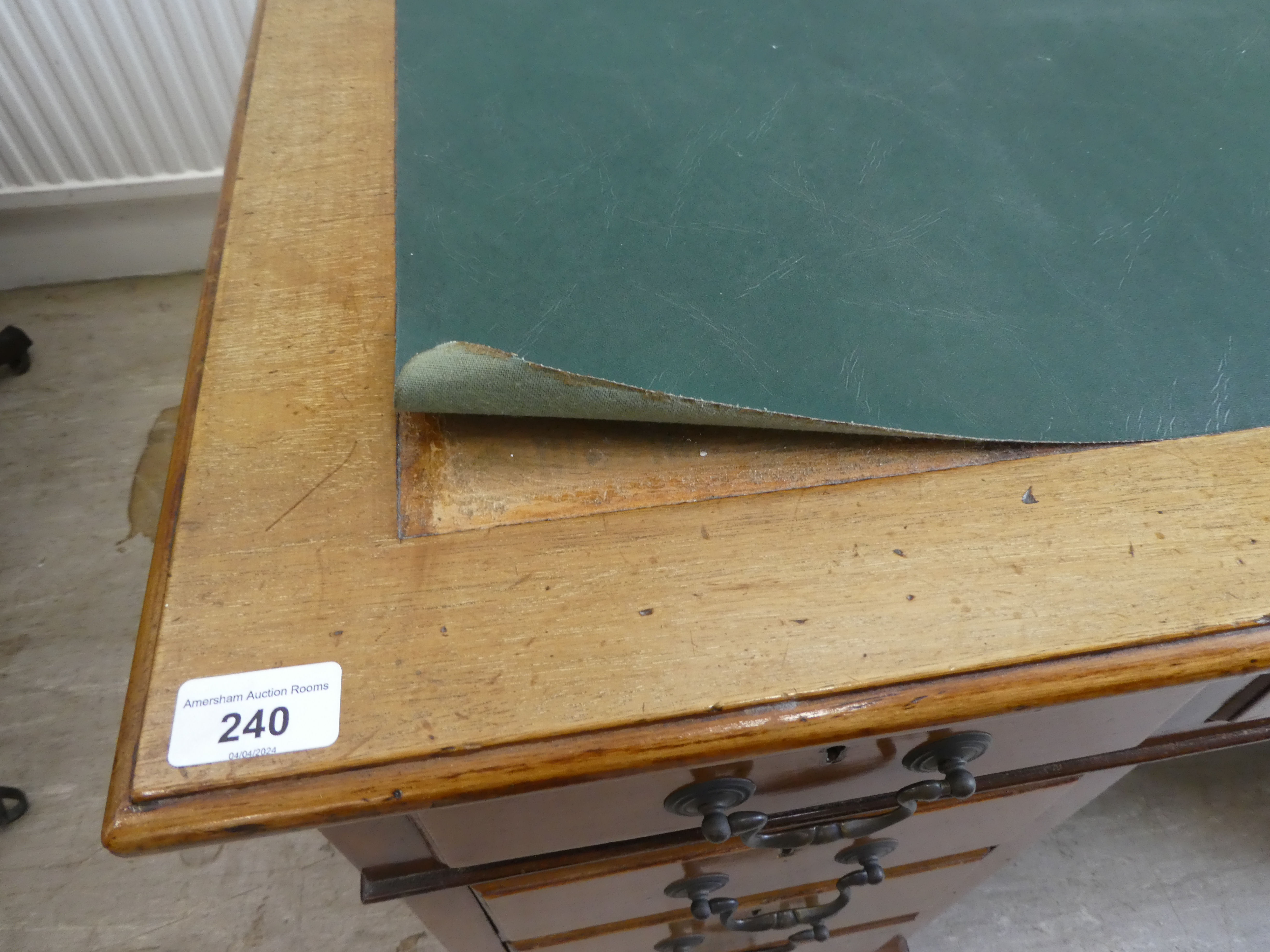 A late 19thC mahogany nine drawer, twin pedestal desk  29"h  48"w - Image 3 of 4