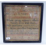 A mid 19thC sampler, comprising a sestet and Arabic numerals, the work of an unidentified in 1850