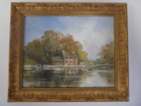 Attributed to JK Whitton - 'A still millpond'  oil on canvas  bears a monogram & label verso  7.5" x