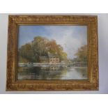 Attributed to JK Whitton - 'A still millpond'  oil on canvas  bears a monogram & label verso  7.5" x