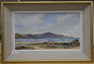 SM Robertson - a shoreline scene  oil on board  bears a signature  10" x 8"  framed