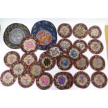 Approx. thirty 20thC Chinese fabric roundel table mats, embroidered in coloured silk and yellow