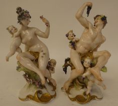 A pair of 20thC Naples porcelain, classically inspired figures with cherubic children  8.5" & 9"h