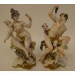 A pair of 20thC Naples porcelain, classically inspired figures with cherubic children  8.5" & 9"h