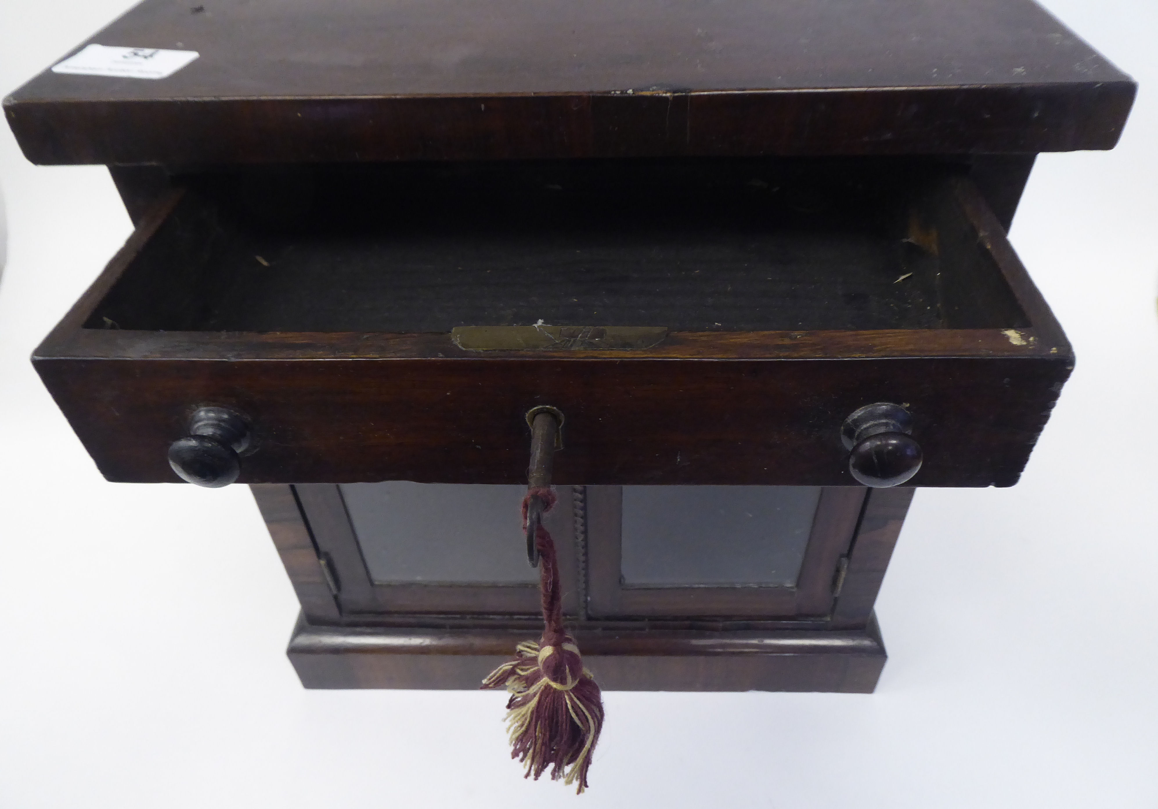 An early Victorian rosewood tabletop collector's cabinet, fashioned as a miniature chiffonier, the - Image 3 of 4