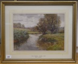 John D Walker - 'River Windrush'  watercolour  bears a signature  10" x 14"  framed