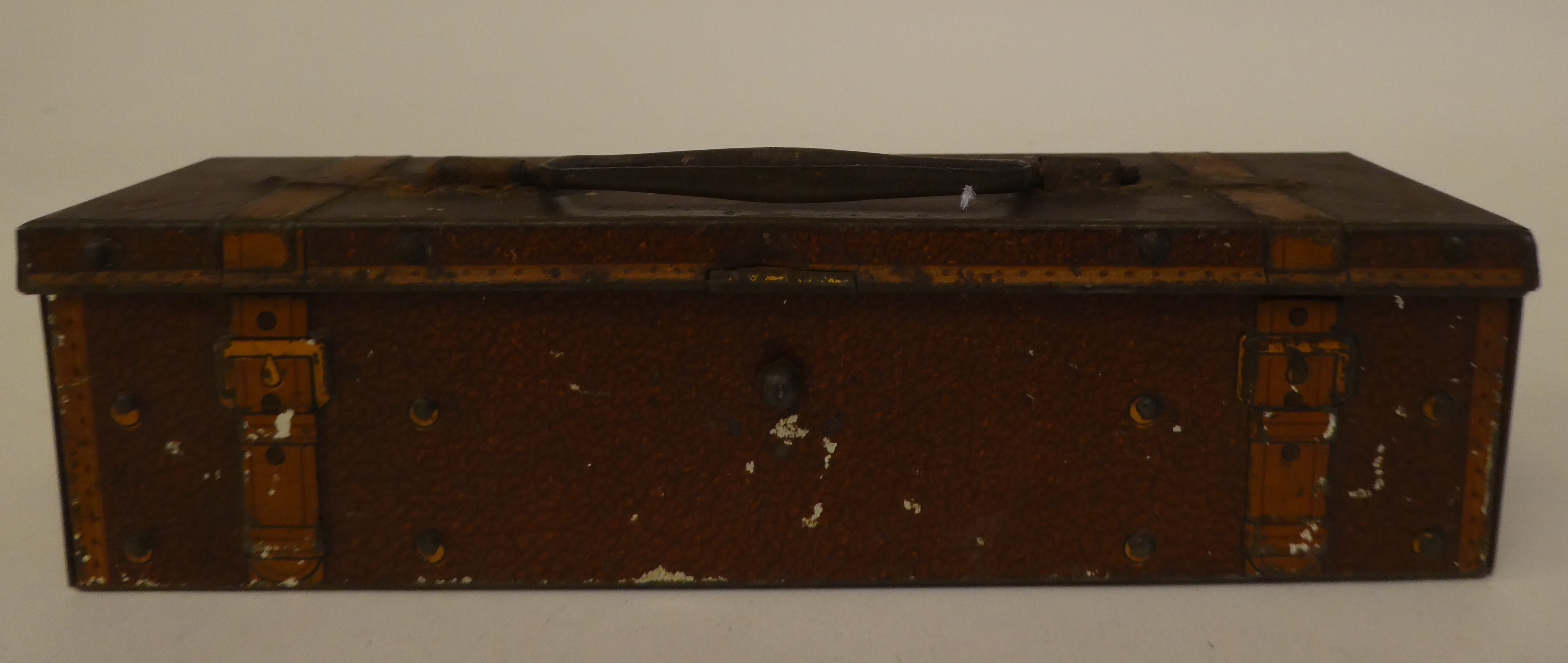 A Vintage Huntley & Palmers printed tinplate biscuit box, fashioned as a trunk with a bail handle - Image 2 of 5
