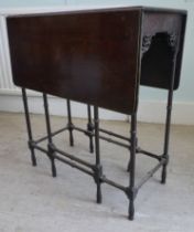 A late Victorian mahogany drop-leaf 'spider' table, raised on turned legs  27"h  24"w