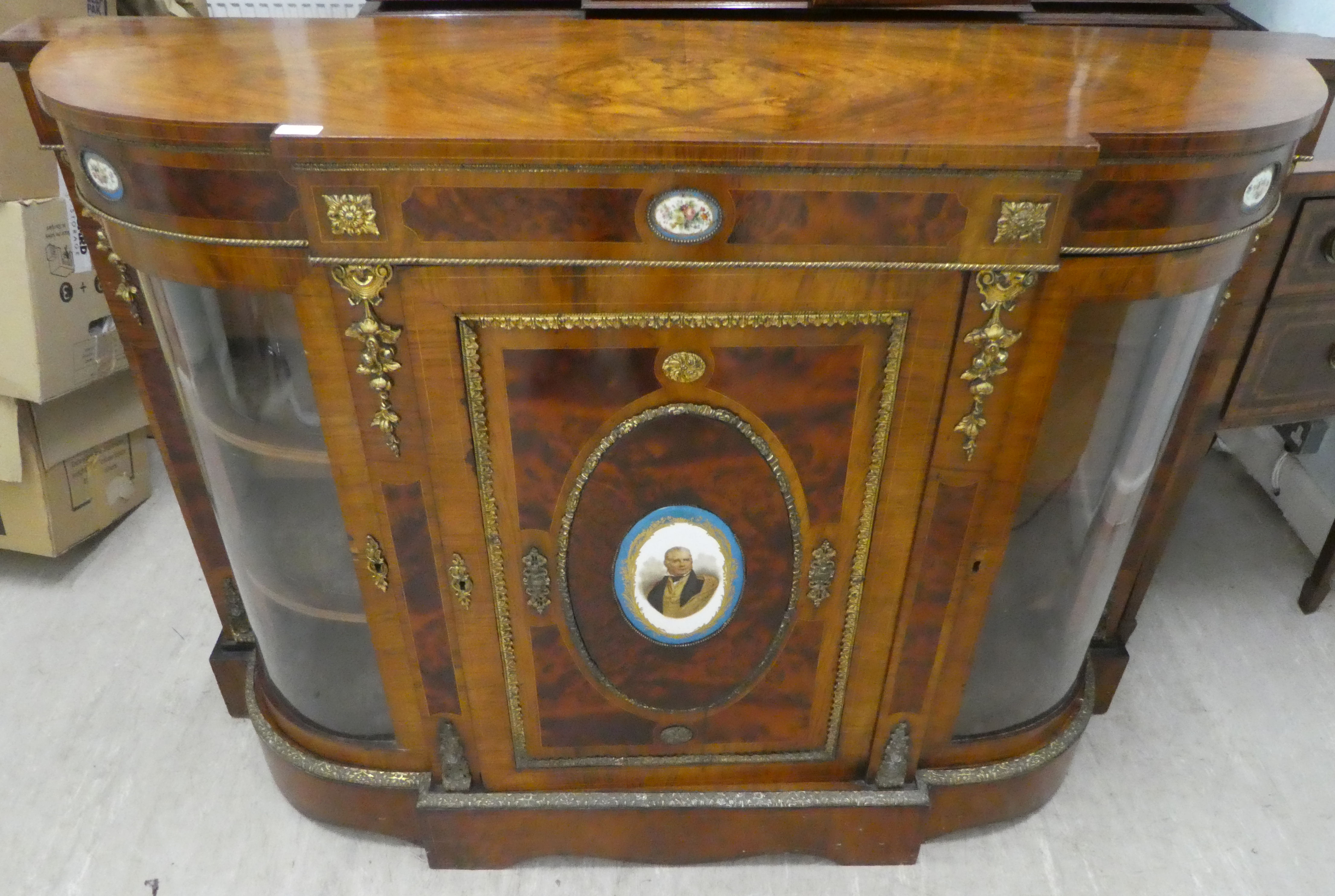 A mid Victorian string inlaid burr walnut and quarter veneered credenza, the bow and breakfront - Image 2 of 5