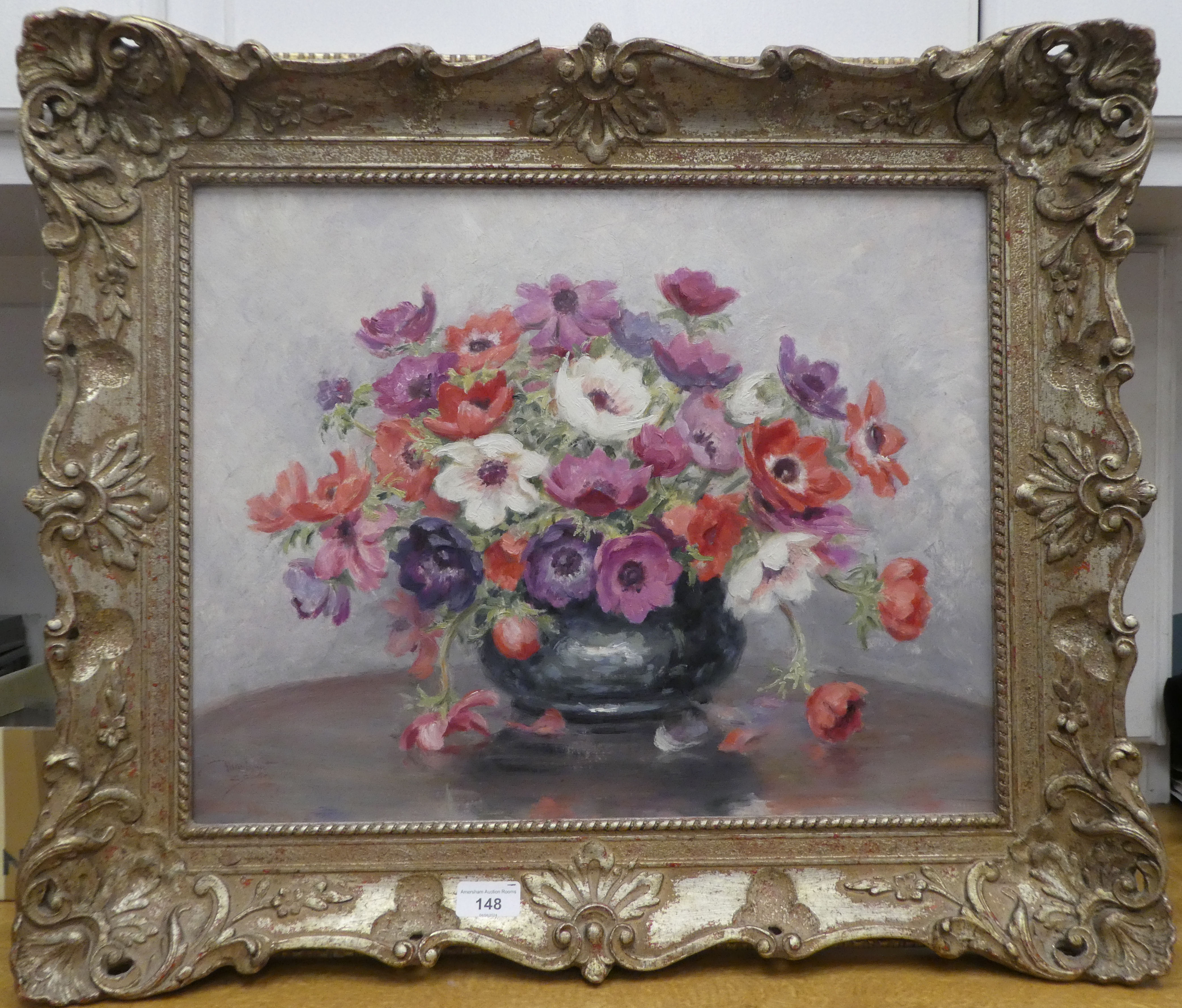* Boden - a still life study, mixed flowers in a vase  oil on board  bears a signature  16" x 19"