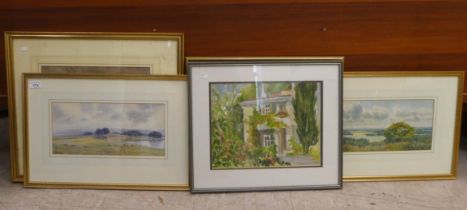 Five watercolours, mainly landscapes  largest 8" x 14"  framed