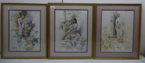 After Gordon King - ladies in garden settings   three prints  each 16" x 11.5"  framed