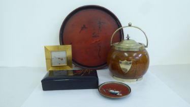 A mixed lot: to include an Oris brass cased mantel clock; faced by a baton dial  6"h