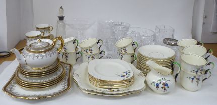 Ceramic and glass tableware: to include a Cauldron china tea set with Greek Key banding and gilt