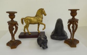 A mixed lot: to include a cast gilt bronze model of a galloping horse  7.5"h