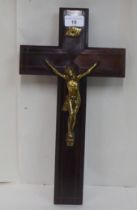 A brass string inlaid hardwood crucifix with a brass Corpus Christi  16"h