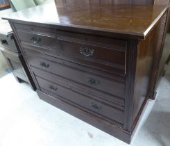 An Edwardian mahogany four drawer dressing chest, on a plinth  32"h  48"w