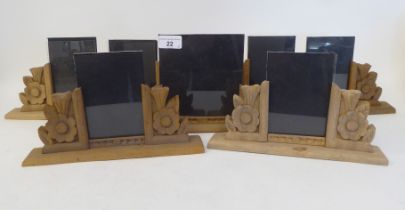 Five similar Art Deco carved oak, glazed photograph frames  largest 6" x 14.5"