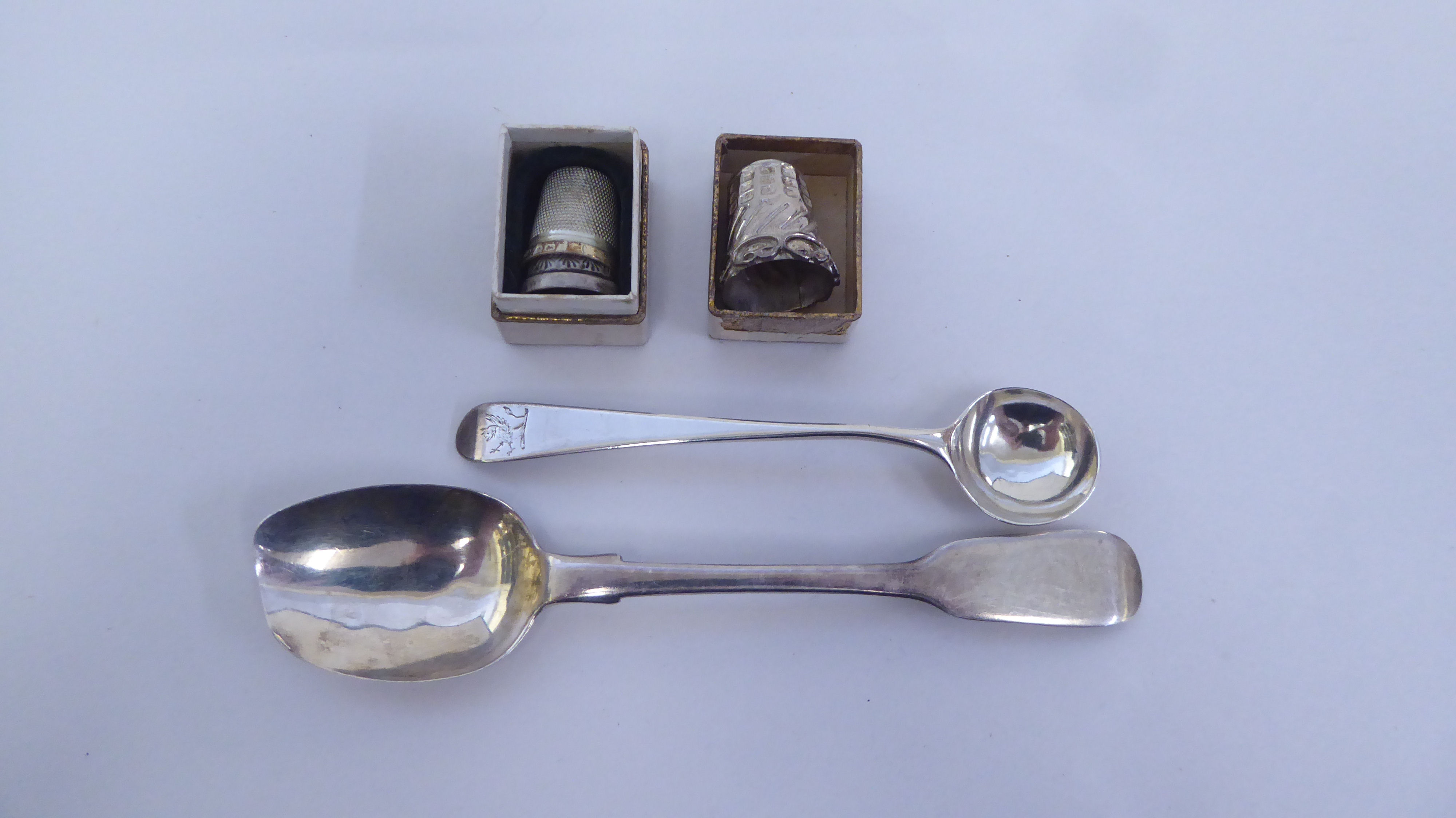 Two sets of six silver handled tea knives  cased; and other silver items  mixed marks - Image 6 of 11