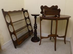 Small furniture: to include a 19thC style mahogany, four tier hanging bookcase with three inline box