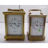 Two carriage clocks, viz. one by W Thornhill & Co, faced by a Roman dial  5.5"h; and another by