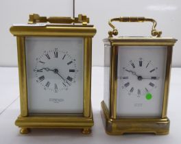 Two carriage clocks, viz. one by W Thornhill & Co, faced by a Roman dial  5.5"h; and another by