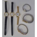 Six variously cased and strapped ladies wristwatches