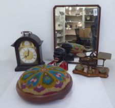 A mixed lot: to include late Victorian mahogany and brass postal scales 7.5"w