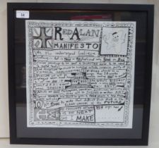 After Grayson Perry - 'Red Alan Manifesto' black on white paper print  13"sq  framed